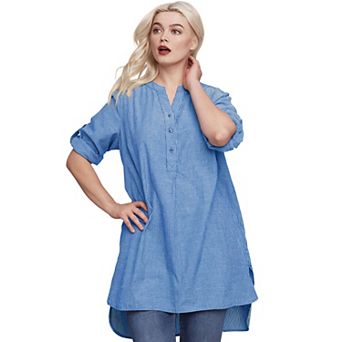 ellos Plus Size Breezy Cotton Henley Tunic