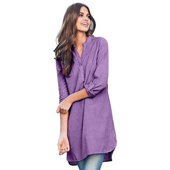 ellos Plus Size Breezy Cotton Henley Tunic
