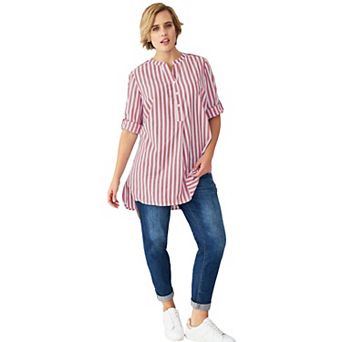 ellos Plus Size Breezy Cotton Henley Tunic