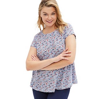 ellos Plus Size Cotton Jersey Slub Cap Sleeve Trapeze Tee