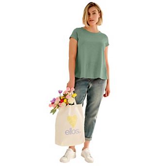 ellos Plus Size Cotton Jersey Slub Cap Sleeve Trapeze Tee