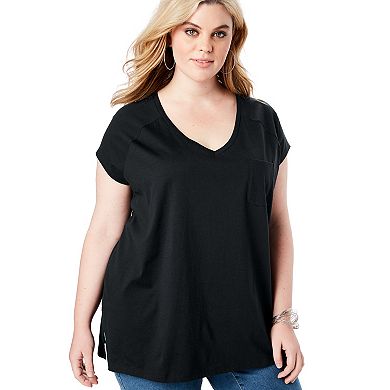Swim 365 Women's Plus Size Laser-Cut Off-The-Shoulder Swim Dress