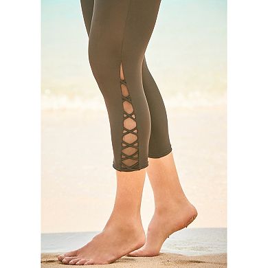 Swim 365 Women's Plus Size High-Waisted Swim Capri With Lattice Detail