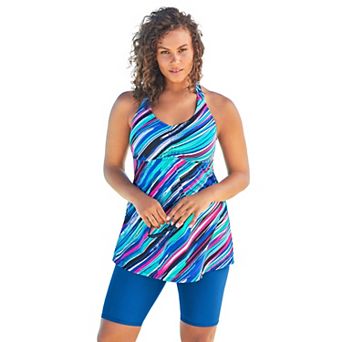 Swim 365 Women's Plus Size Longer Length Braided Tankini Top