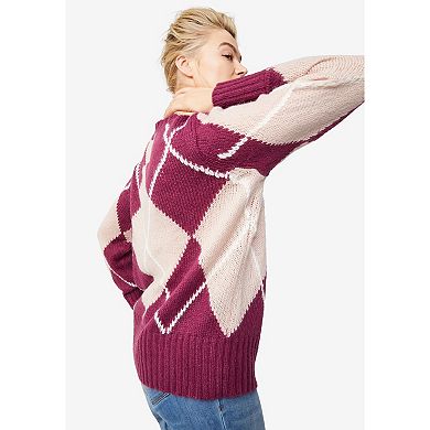 Ellos Women's Plus Size Argyle Pullover