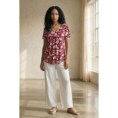 Ellos Plus Size Stretch Knit V-Neck Short Sleeve Inverted Pleat Tunic