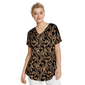 ellos Plus Size V-Neck Tunic With Front Inverted Pleat