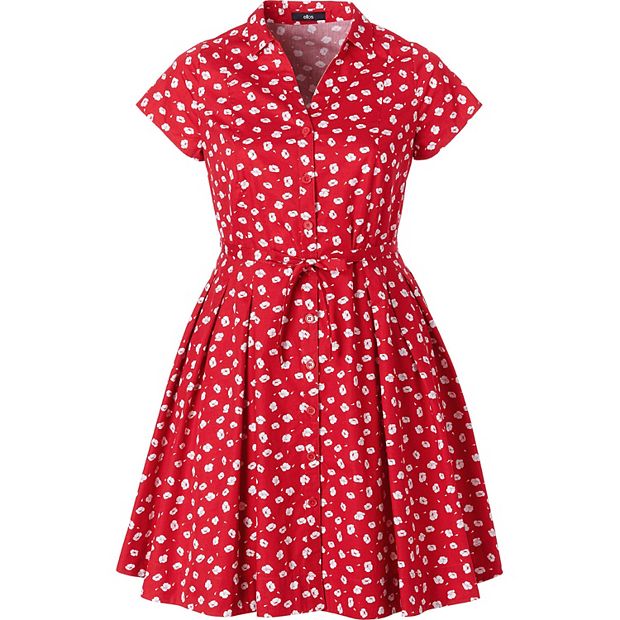 ellos Sandy Shirtwaist Dress - L, Poppy Red Floral