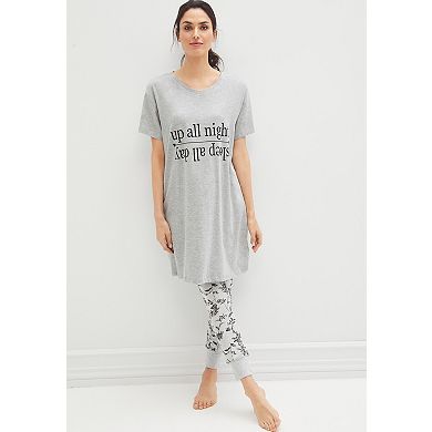 Ellos Plus Size Cotton Spandex Vneck Short Sleeve Sleep Shirt