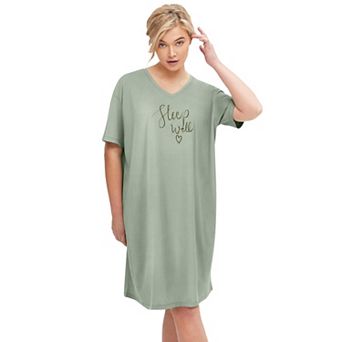 Ellos Plus Size Cotton Spanex Jersey V-Neck Short Sleeve Sleepshirt
