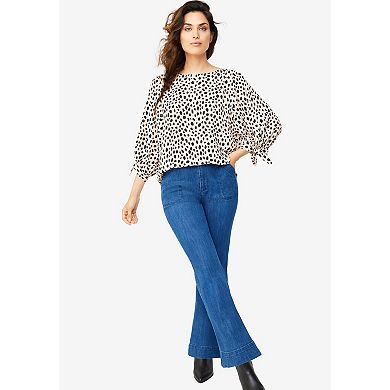 ellos Plus Size 3/4 Tie-Sleeve Blouse