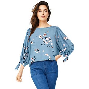ellos Plus Size 3/4 Tie-Sleeve Blouse