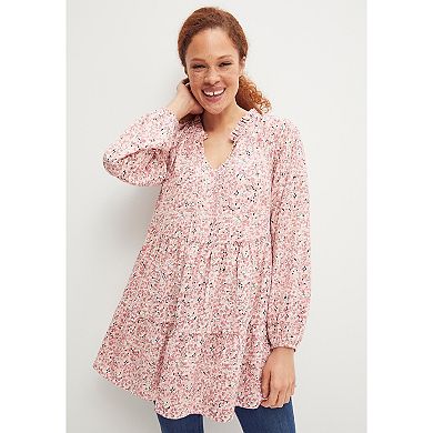 ellos Plus Size Ruffle-Neck Tiered Tunic