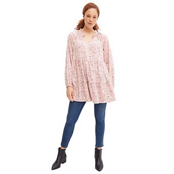 ellos Plus Size Ruffle-Neck Tiered Tunic