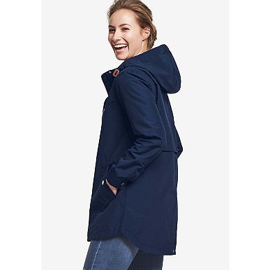 Ellos Plus Size Water-Resistant A-Line Snap-Front Hooded Raincoat