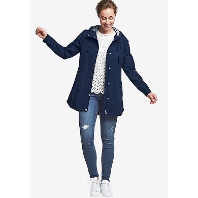 Ellos Plus Size Water-Resistant A-Line Snap-Front Hooded Raincoat