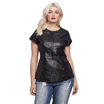 ellos Plus Size Back Zip Leather Top