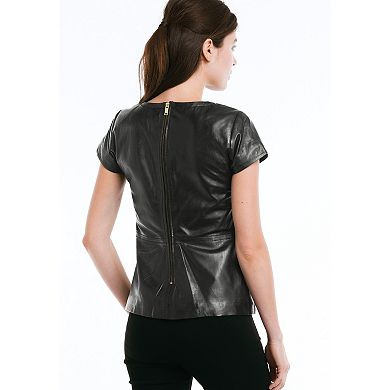 Ellos Women's Plus Size Back Zip Leather Top