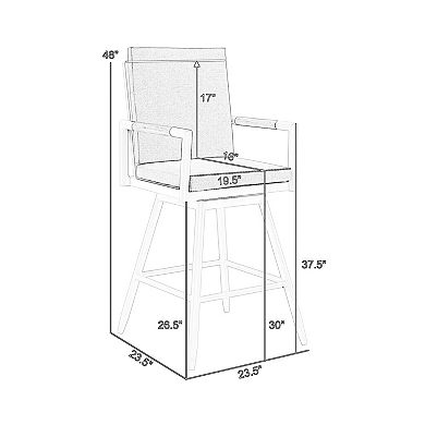 Razi 30 Inch Outdoor Swivel Barstool Chair, White Aluminum, Gray Cushions