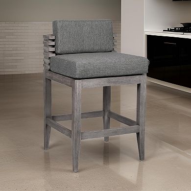 Hida 28 Inch Outdoor Patio Counter Stool Chair, Gray, Olefin Cushions