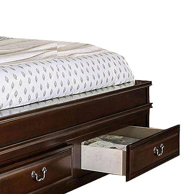Transitional Wooden Bed With Multiple Bottom Drawers