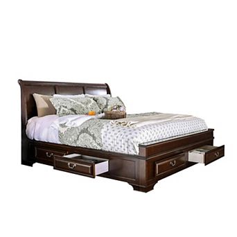 Transitional Wooden Bed With Multiple Bottom Drawers