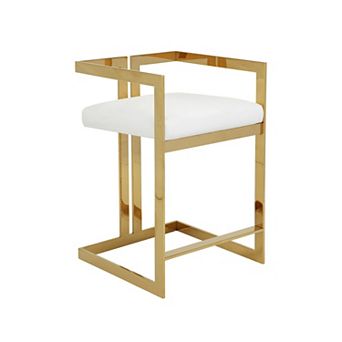 Suki 26 Inch Counter Height Chair, White Faux Leather, Gold Cantilever Base