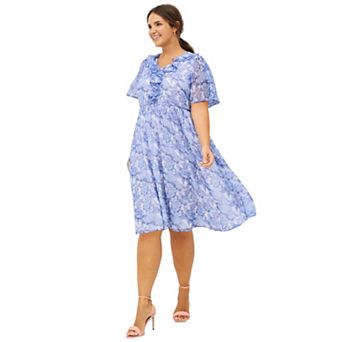 ellos Plus Size Ruffled V-Neck Empire Dress