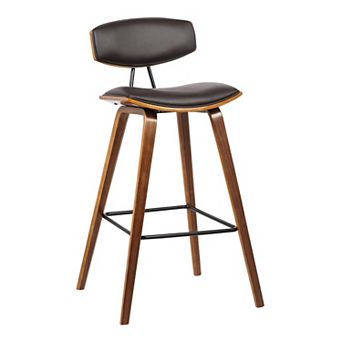 Wooden Frame Leatherette Barstool With Flared Legs, Brown