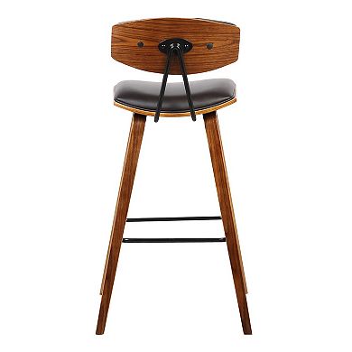 Wooden Frame Leatherette Barstool With Flared Legs, Brown