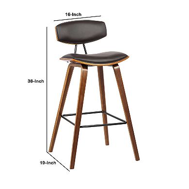 Wooden Frame Leatherette Barstool With Flared Legs, Brown