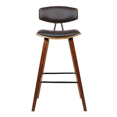 Wooden Frame Leatherette Barstool With Flared Legs, Brown