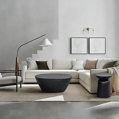 Josi 36 Inch Coffee Table, Handcrafted Hammered Design, Matte Black Sculptural Aluminum Frame