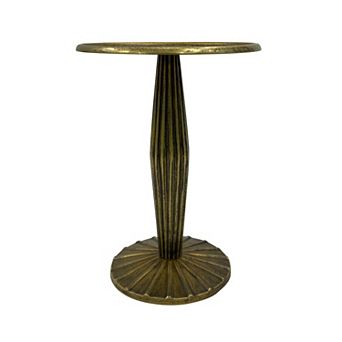 12 Inch Side End Drink Table, Fancy Fluted Base, Round Top, Antique Brass
