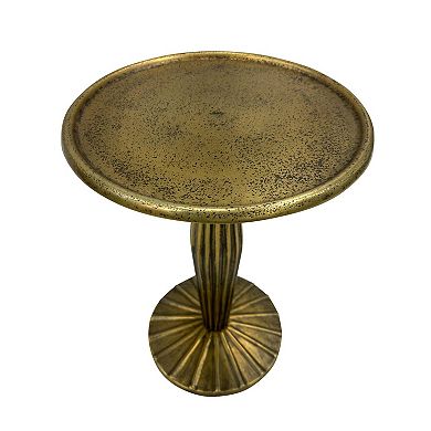 12 Inch Side End Drink Table, Fancy Fluted Base, Round Top, Antique Brass