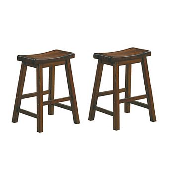 Wooden 24" Counter Height Stool With Saddle Seat, Distressed Cherry, Set Of 2
