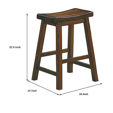 Wooden 24" Counter Height Stool With Saddle Seat, Distressed Cherry, Set Of 2