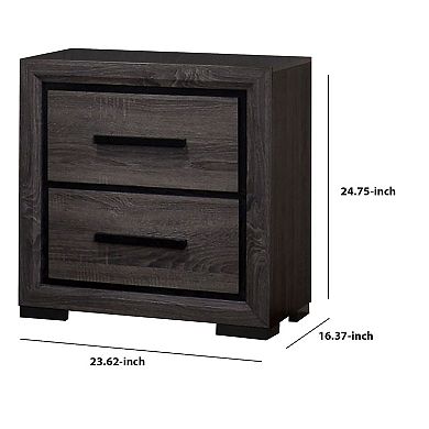 Wooden Nightstand With 2 Drawers And Finger Pull Handle,gray And Black
