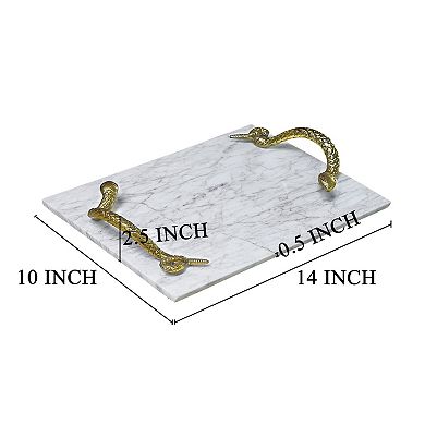 Mamba White Marble Decorative Serving Tray with Brass Snake Handles