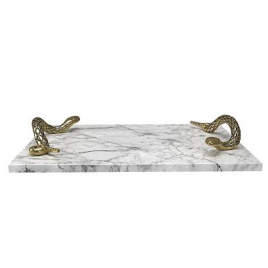 Mamba White Marble Decorative Serving Tray with Brass Snake Handles