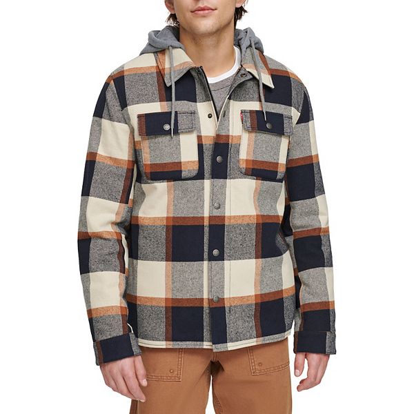 Men s Levi s Plaid Fleece Hooded Shirt Jacket