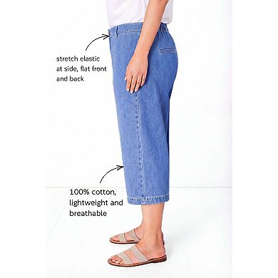 Ellos Plus Size Lightweight Wide-Leg Crop Mid-Rise Elastic Waist Jeans