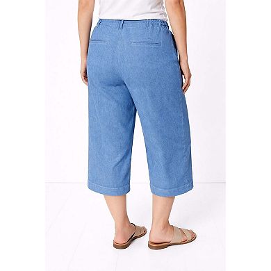 Ellos Plus Size Lightweight Wide-Leg Crop Mid-Rise Elastic Waist Jeans