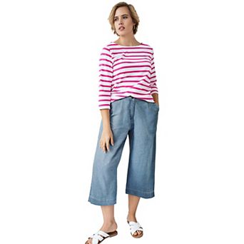 ellos Plus Size Lightweight Wide-Leg Crop Mid-Rise Jeans