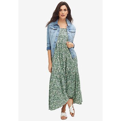 Ellos Plus Size Tiered Cotton Maxi Dress