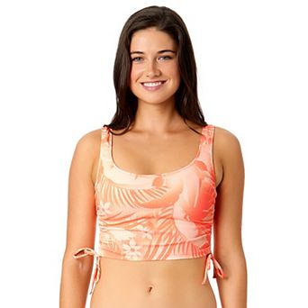 Juniors' Hurley Mahalo Printed Ribbed Side Cinch Tankini Swim Top