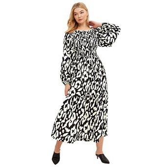 ellos Plus Size Smocked Bodice Tiered Midi Dress