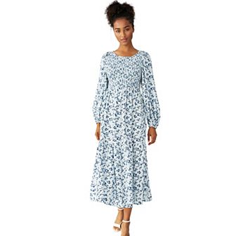 ellos Plus Size Smocked Bodice Tiered Midi Dress