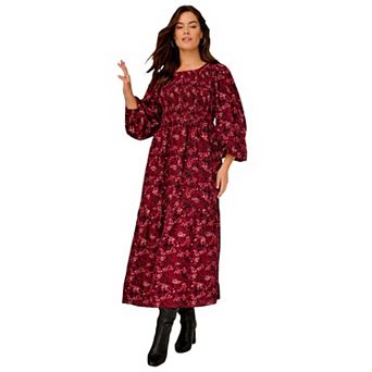 ellos Plus Size Smocked Bodice Tiered Midi Dress