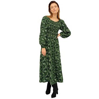 ellos Plus Size Smocked Bodice Tiered Midi Dress